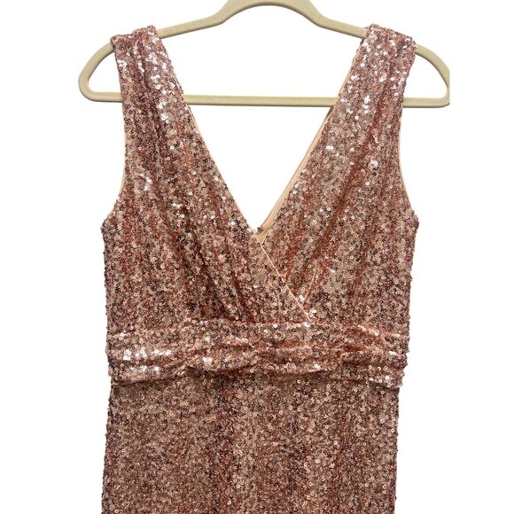 Belle Badgley Mischka Rose Gold Sequin Formal Evening Gown - Picture 5 of 10